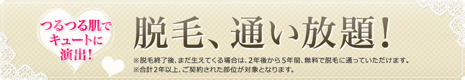 つるつる肌でキュートに演出! 脱毛、通い放題!