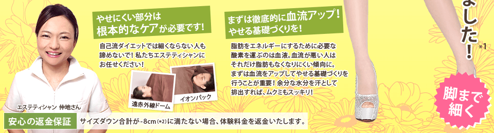 やせにくい部分は根本的なケアが必要です!まずは徹底的に血流アップ!やせる基礎づくりを!