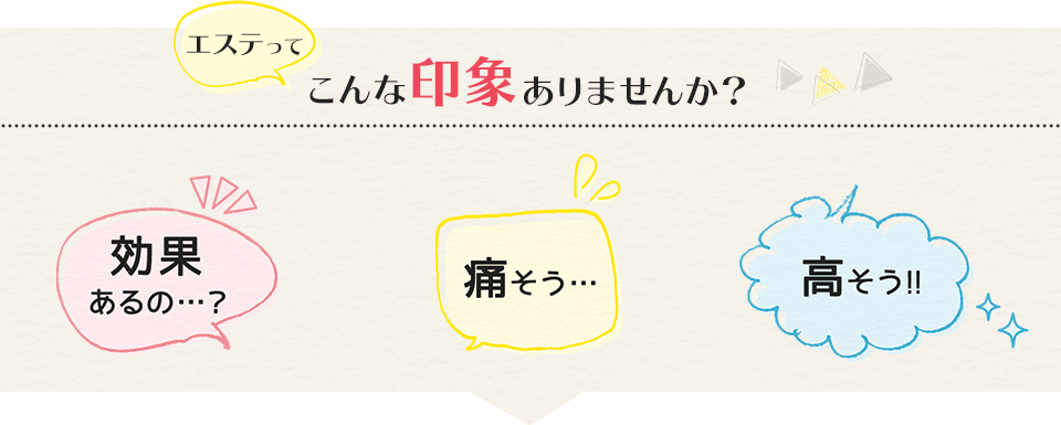 エステってこんな印象ありませんか？　効果あるの…？／痛そう…／高そう！！