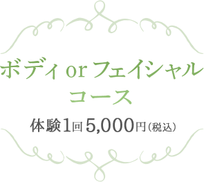 小顔ケア付き ボディ or フェイシャルコース　体験1回5,000円（税込）