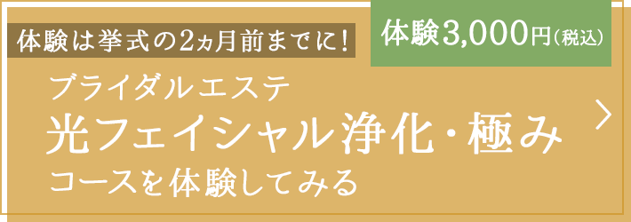 ブライダルエステ 光フェイシャル浄化・極みコースを体験してみる　体験3,000円（税込）