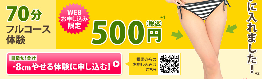 70分フルコース体験 webお申し込み限定500円(税込)