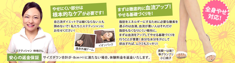 やせにくい部分は根本的なケアが必要です!まずは徹底的に血流アップ!やせる基礎づくりを!