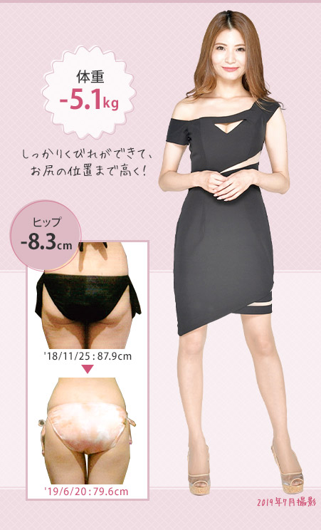 しっかりくびれができて、お尻の位置まで高く! 体重-5.1kg ヒップ-8.3cm