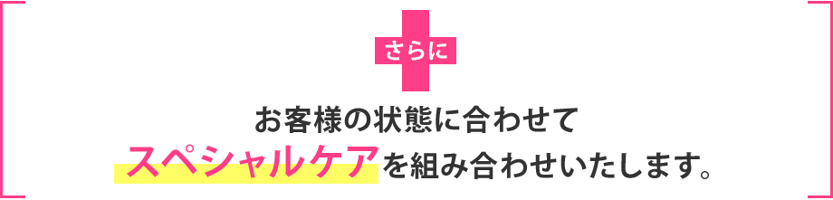 さらに、お客様の状態に合わせてスペシャルケアを組み合わせいたします。
